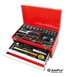CAJA CON HERRAMIENTAS 68 PZS 2 GAVETAS DADOS EN MM ALICATES DESTORNILLADORES