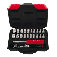 JUEGO DE DADOS CORTOS Y ACCESORIOS 1/4" 22 PZS 4-13MM
