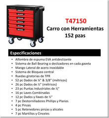CARRO CON HERRAMIENTAS 152 PZS 6 GAVETAS DADOS Y LLAVES EN MM Y HERRAMIENTA GENERAL